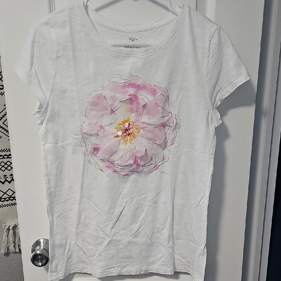 Ann Taylor Tops - Ann Taylor White Tee with Pink Floral Design